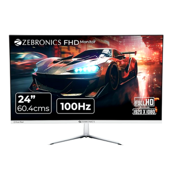 ZEBRONICS A24FHD LED Monitor, 24 inch 60.96cm, 250 nits, 100Hz, Slim Design, FHD, 1080p, Wall Mountable, HDMI, VGA, Ultra Slim Bezel, Metal stand, Built-in Speakers