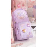 Cute Cartoon Backpack Style Pencil Case – Multi-Layer Zipper Stationery Organizer for Kids (Purple)