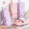 Cute Cartoon Backpack Style Pencil Case – Multi-Layer Zipper Stationery Organizer for Kids (Purple)
