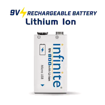 Infinite 9volt 800mAh USB Rechargeable Li-ion Battery with USB charging Port for Toys, gaming controller ERB-9V-MU