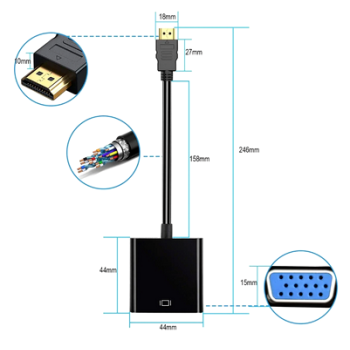 HDMI to VGA Adapter Compatible for Computer, Desktop, Laptop, PC, Monitor, Projector, HDTV, Xbox