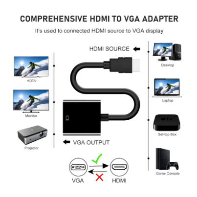 HDMI to VGA Adapter Compatible for Computer, Desktop, Laptop, PC, Monitor, Projector, HDTV, Xbox