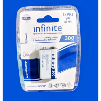 Infinite 9v Ni-MH 300mAh RECHARGEABLE BATTERY for toys, electric device, camera flash light, Gaming Controller