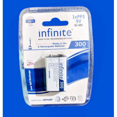 Infinite 9v Ni-MH 300mAh RECHARGEABLE BATTERY for toys, electric device, camera flash light, Gaming Controller