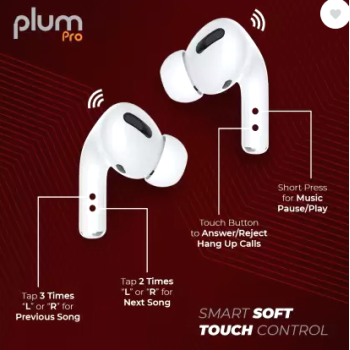 JUST CORSECA PLUP PRO Wireless earbuds with Loudest BASS, up to 15HOURS playtime, charging type-c, google voice assistant, smart soft touch control, and with leather case cover free