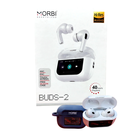 Morbi Buds-2 Pro up to 40H Playtime Wireless Earbuds with Touchscreen Display, ANC, ENC, Bluetooth Calling & Free Silicone Cover