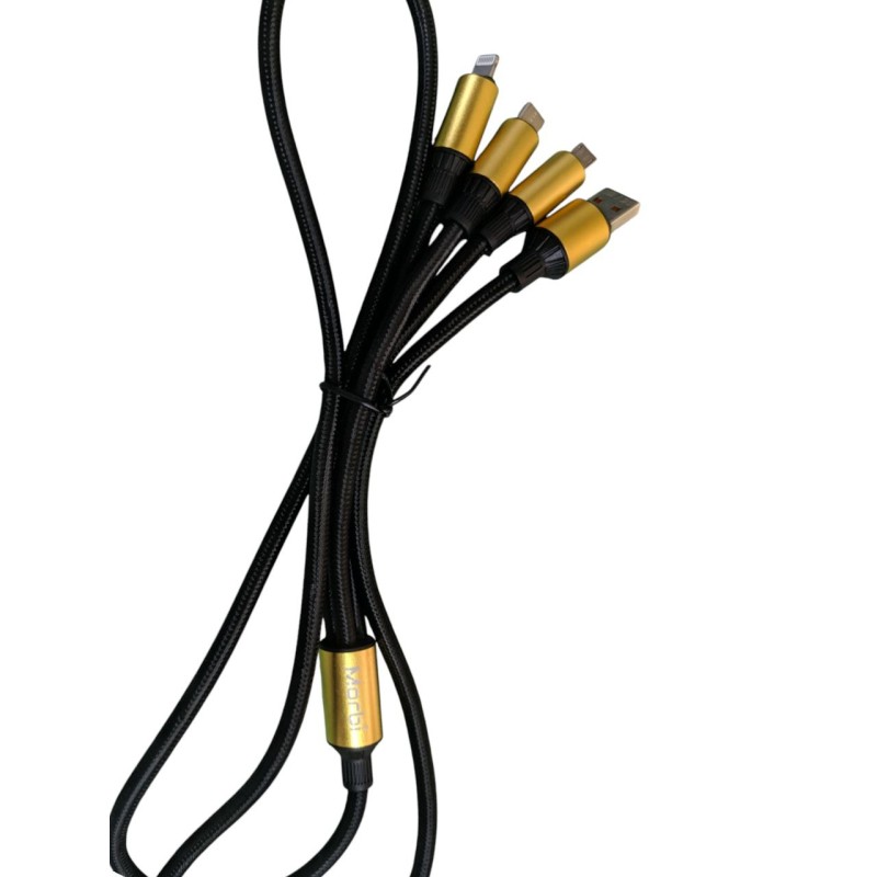 MORBI 3 in 1 Data fast charging cable 1 input USB port AND 3 output port type-C, lighting, micro USB thick braided cable 60W cb-21