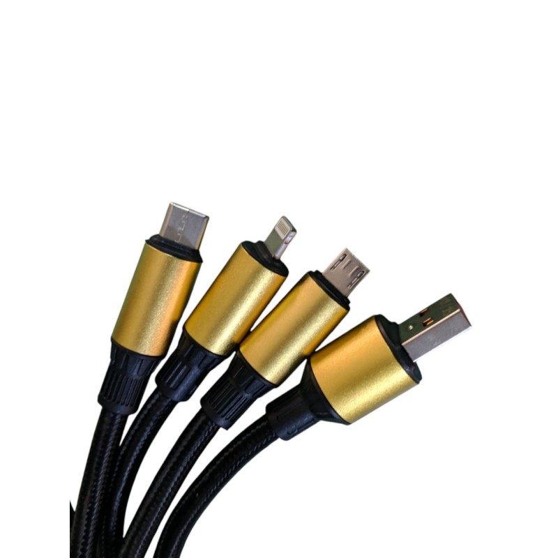 MORBI 3 in 1 Data fast charging cable 1 input USB port AND 3 output port type-C, lighting, micro USB thick braided cable 60W cb-21