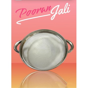 STAINLESS STEEL PURAN JALI SIEVING AND PULPING OF FOOD GRAIN WET DOUGH AND MANGO IN HOME KITCHEN,RESTAURANTS AND CATERING SERVICES.STRAINER,PURAN SACHA,MEDIUM WASHING STRAINER