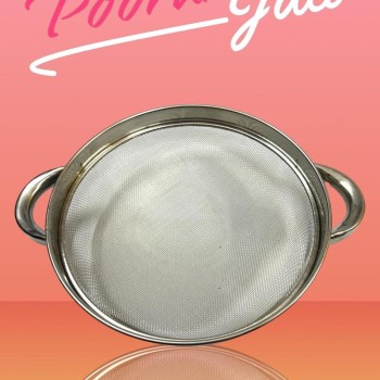 STAINLESS STEEL PURAN JALI SIEVING AND PULPING OF FOOD GRAIN WET DOUGH AND MANGO IN HOME KITCHEN,RESTAURANTS AND CATERING SERVICES.STRAINER,PURAN SACHA,MEDIUM WASHING STRAINER