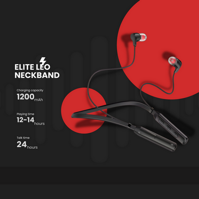 Elite Infotech Hycot+C2 Leo wireless Bluetooth with magnetic, Transparent Neckband, HD sound quality up to 40hr play time black