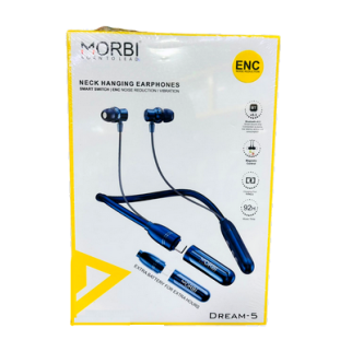 MORBI bluetooth wireless neckband neck hanging earphone with up to 92hours music time, megnetic control type-c charging port Dream-5