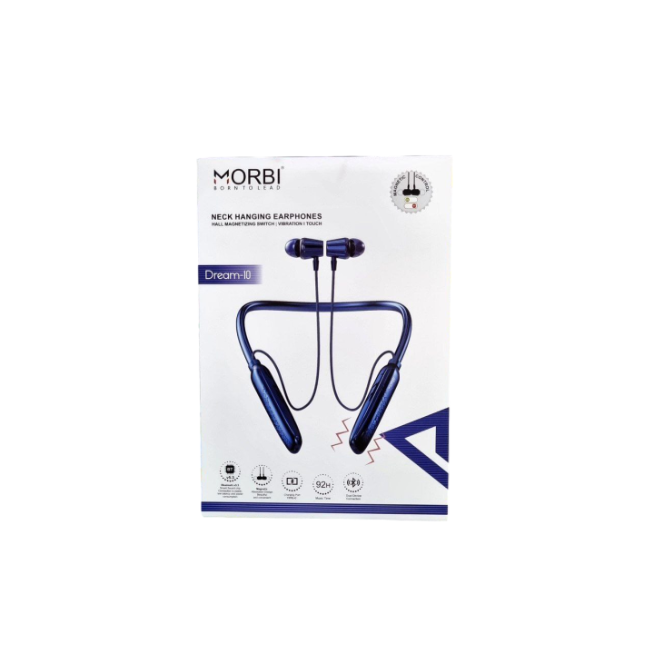 morbi bluetooth wireless neck hanging earphone neckband with magnetic control, up to 92H music play wireless range 10 mtrs time Dream-10