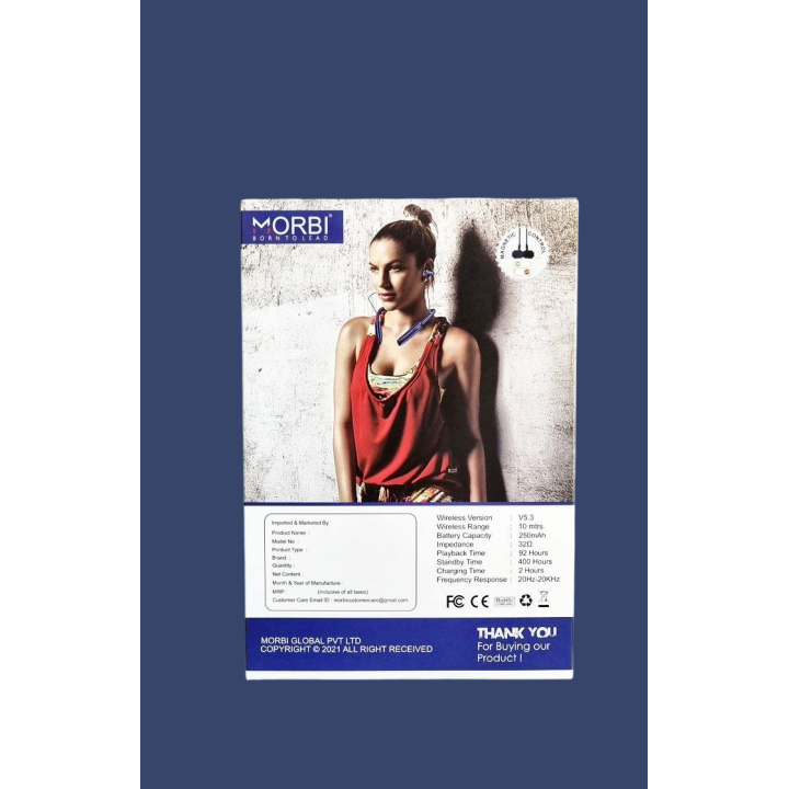 morbi bluetooth wireless neck hanging earphone neckband with magnetic control, up to 92H music play wireless range 10 mtrs time Dream-10