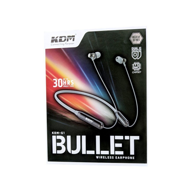 KDM Wireless Bluetooth neckband with up to 30hrs music time HD sound quality magnetic finishing KDM-G1 BULET