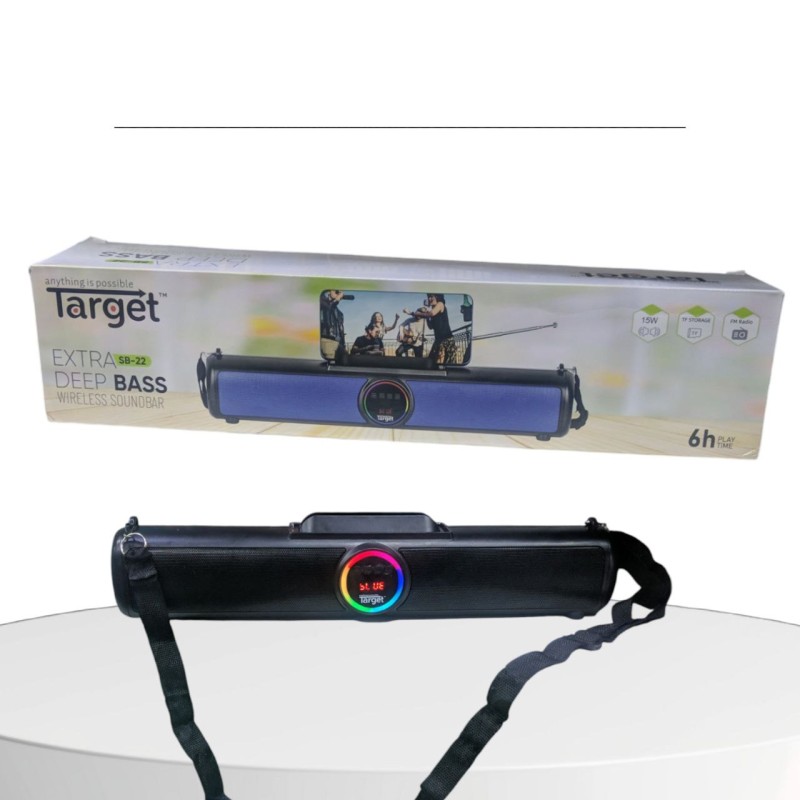 TARGET Extra deep Bass wireless Sound Bar with up to 6H PLAY TIME, Support FM Radio, Memory Card, USB Port, Aux for party, home, yoga SB-22
