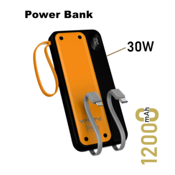 VARNI Power Bank 12000mAh 30W with type-c and lightning cable, 2 USB port, 1 charging port type-c power series 
