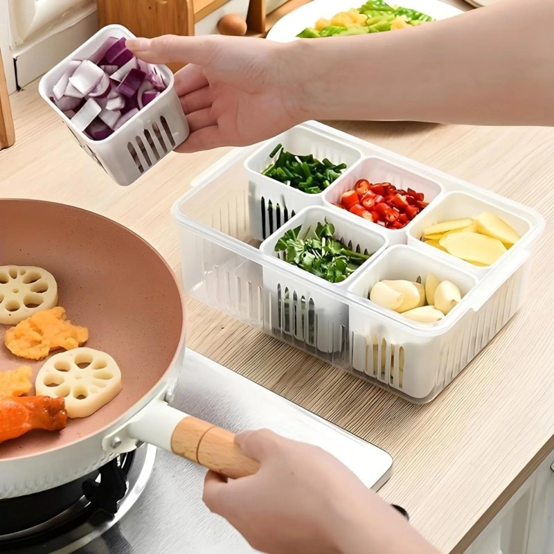 Fridge Storage Box – Freezer & Kitchen Organizer for Vegetables & Food (1 Pc) - 6 Grid / Color Box