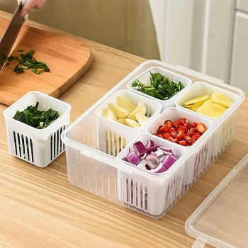 Fridge Storage Box – Freezer & Kitchen Organizer for Vegetables & Food (1 Pc) - 6 Grid / Color Box