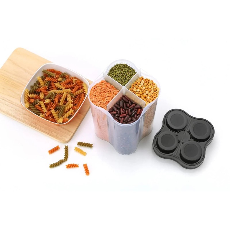  Plastic Lock Food Storage 4 Section Container Jar for Grocery, Fridge Container.