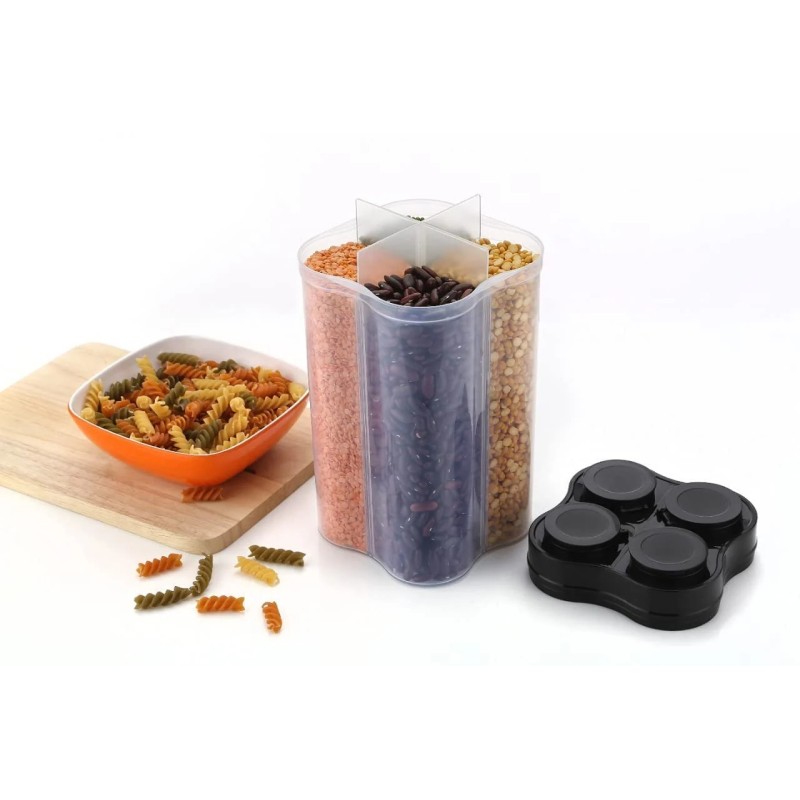  Plastic Lock Food Storage 4 Section Container Jar for Grocery, Fridge Container.