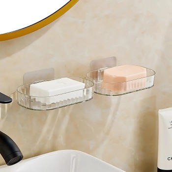 Self Adhesive Transparent Wall Mounted Soap Dish Holder (2 Pc)