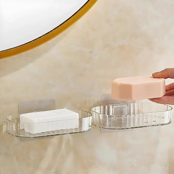 Self Adhesive Transparent Wall Mounted Soap Dish Holder (2 Pc)