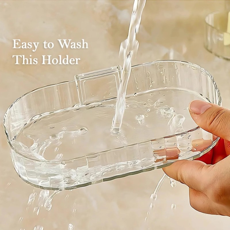 Self Adhesive Transparent Wall Mounted Soap Dish Holder (2 Pc)