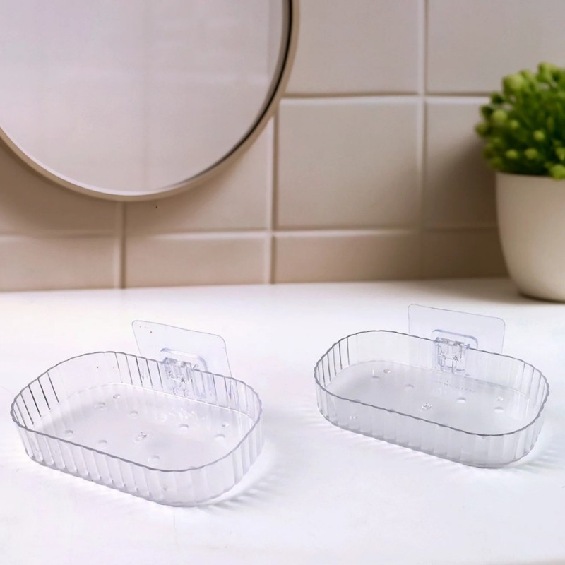 Self Adhesive Transparent Wall Mounted Soap Dish Holder (2 Pc)