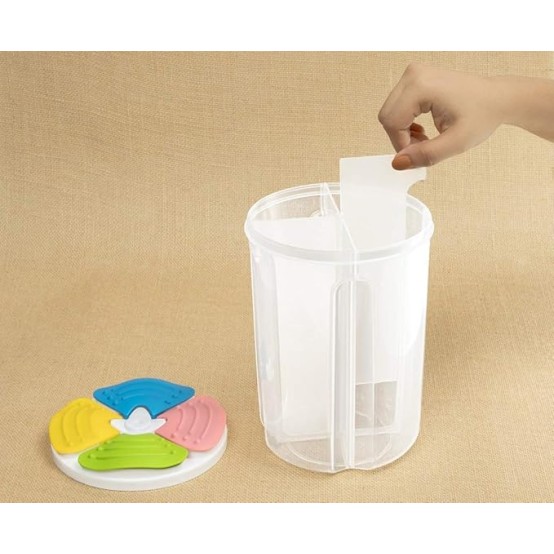 4 Section Multipurpose Plastic Food Storage Container with Colorful Lids – Airtight Kitchen Organizer for Pulses, Grains & Cereals