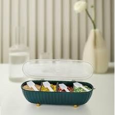 Multipurpose Dry Food Storage Box with 3 Compartments & Spoons – Cereal, Pulses, Spices Organizer