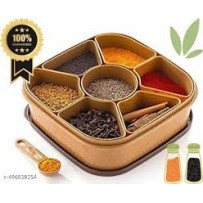 Premium Plastic Masala Box with 7 Compartments & Spoon – Spice Organizer for Kitchen