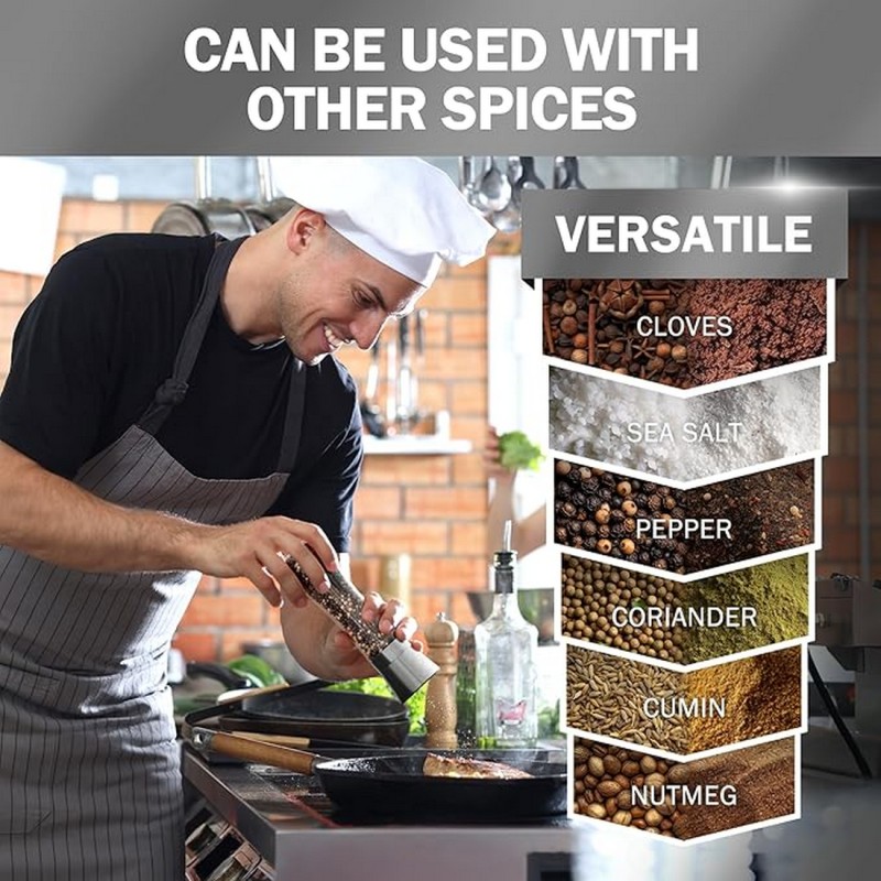 Hotder Salt & Pepper Grinders Set | Adjustable Ceramic Grinder | Stainless Steel Seasoning Mill for Kitchen