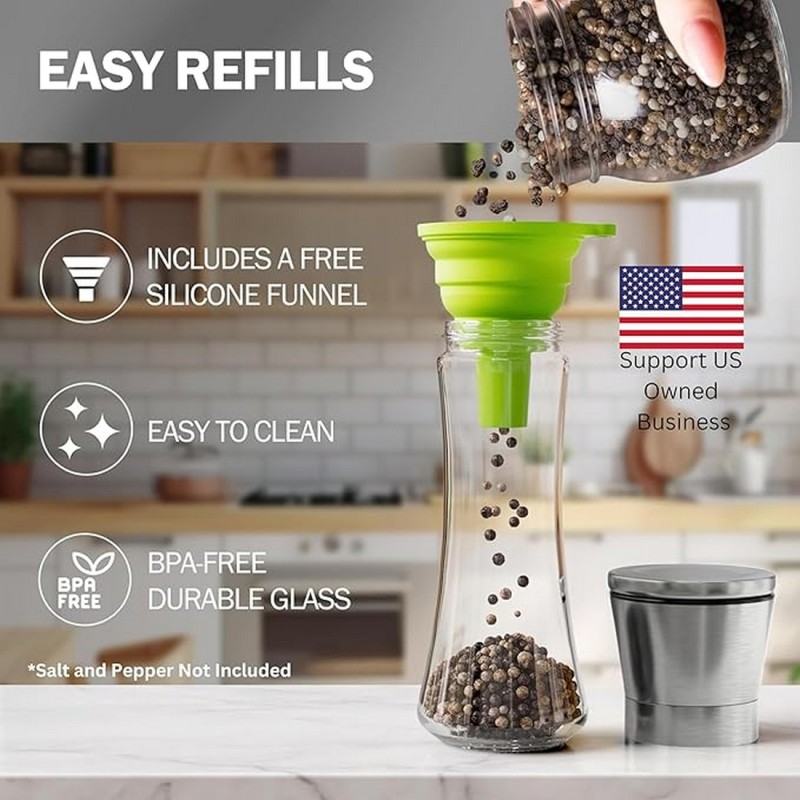 Hotder Salt & Pepper Grinders Set | Adjustable Ceramic Grinder | Stainless Steel Seasoning Mill for Kitchen