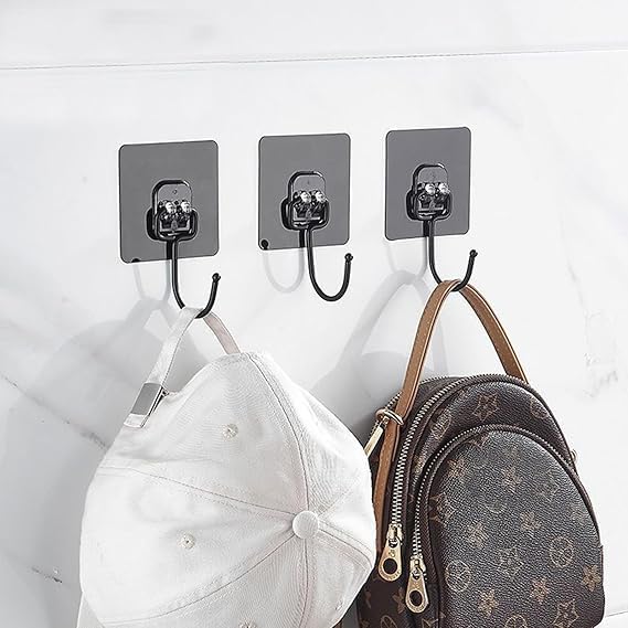 Premium Black Self-Adhesive Wall Hooks – Heavy Duty Waterproof Utility Hooks for Kitchen, Bathroom & Office (5 PIECE)