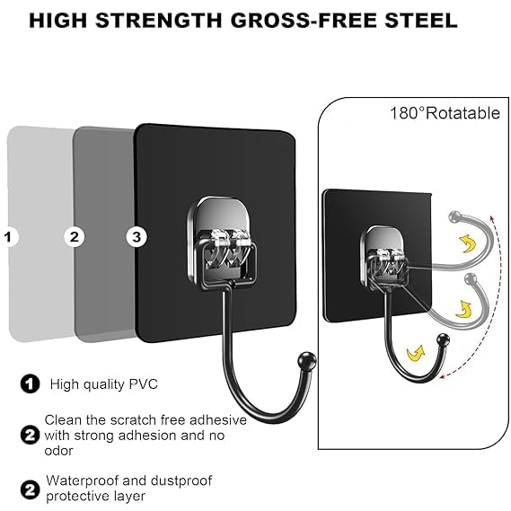 Premium Black Self-Adhesive Wall Hooks – Heavy Duty Waterproof Utility Hooks for Kitchen, Bathroom & Office (5 PIECE)