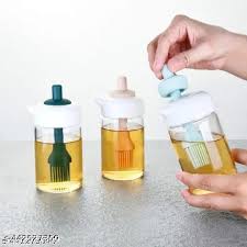 Believers Group Glass Oil Dispenser with Silicone Brush | Leak-Proof Kitchen Oil Bottle