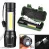 Rechargeable LED Torch Light with Side COB Lamp, USB Charging Flashlight with Carry Case