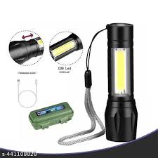 Rechargeable LED Torch Light with Side COB Lamp, USB Charging Flashlight with Carry Case