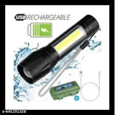 Rechargeable LED Torch Light with Side COB Lamp, USB Charging Flashlight with Carry Case