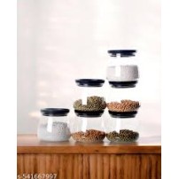 6-Piece Transparent Storage Jar Set with Black Lids – Airtight, Stackable and Stylish