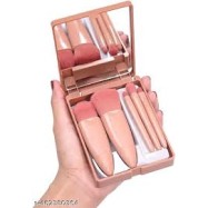 Portable Makeup Brush Set with Storage Box & Mirror – 5 Pcs Professional Cosmetic Brushes