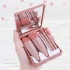 Portable Makeup Brush Set with Storage Box & Mirror – 5 Pcs Professional Cosmetic Brushes