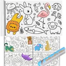Kids Coloring Roll Paper – Large Creative Coloring Sheets with Cute Animals, Vehicles & Space Designs for Fun Learning (3 Metre)
