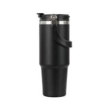 Black Stainless Steel Travel Mug with Handle – Vacuum Insulated Coffee & Tea Flask (900ml)