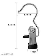 Stainless Steel Hanging Clip Hook – Multipurpose Strong Grip Hanger with Rubber Tips for Clothes, Towels & Accessories
