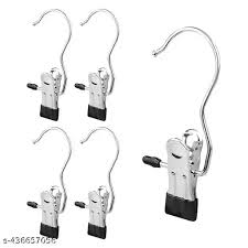 Stainless Steel Hanging Clip Hook – Multipurpose Strong Grip Hanger with Rubber Tips for Clothes, Towels & Accessories