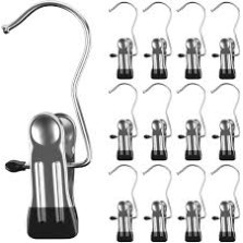 Stainless Steel Hanging Clip Hook – Multipurpose Strong Grip Hanger with Rubber Tips for Clothes, Towels & Accessories
