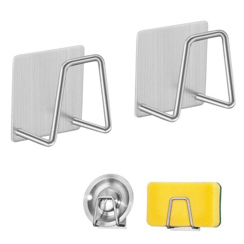 2-Pack Self-Adhesive Stainless Steel Sponge Holder for Kitchen Sink & Dishcloth Rack