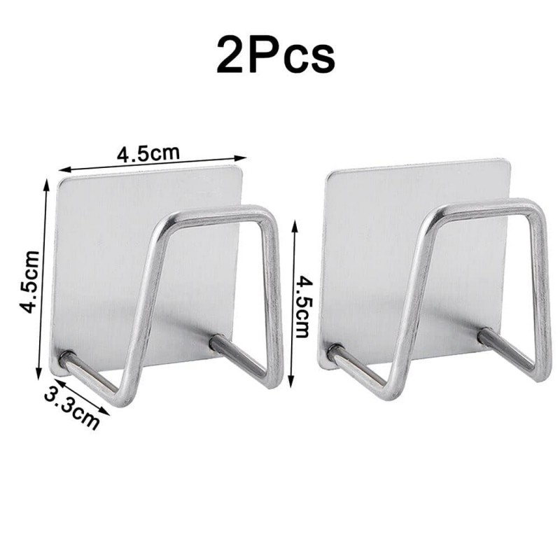 2-Pack Self-Adhesive Stainless Steel Sponge Holder for Kitchen Sink & Dishcloth Rack